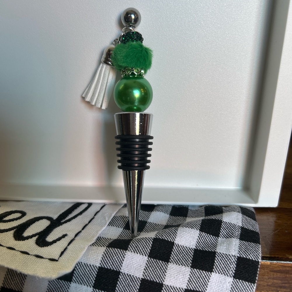 Green and Silver Wine Bottle Stopper